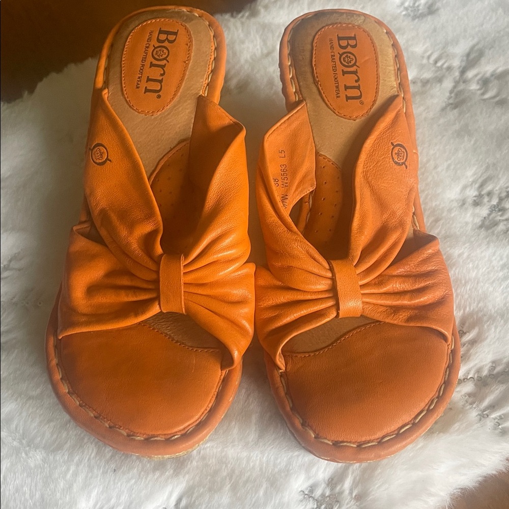 Born Handcrafted Orange Leather Platform Sandals